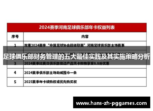 足球俱乐部财务管理的五大最佳实践及其实施策略分析